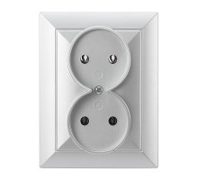Розетка двойная Abex Perla 250V/16A PT-5P серебро  Розетка двойная Abex Perla 250V/16A PT-5P серебро