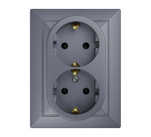 Розетка двойная с з/к Abex Perla 250V/16A PT-7PS антрацит Розетка двойная с з/к Abex Perla 250V/16A PT-7PS антрацит