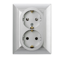 Розетка двойная с з/к Abex Perla 250V/16A PT-7PS серебро  Розетка двойная с з/к Abex Perla 250V/16A PT-7PS серебро