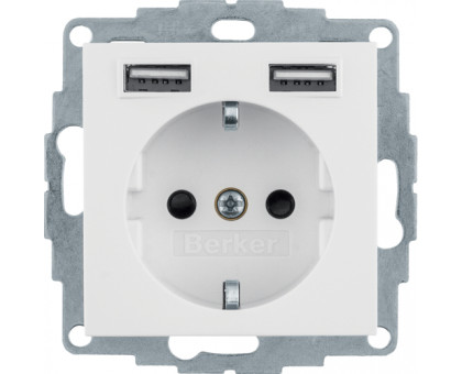 Розетка с заземлением + 2хUSB/2.4A, полярная белизна, Q.х Berker 48036089 Розетка с заземлением + 2хUSB/2.4A, полярная белизна, Q.х Berker 48036089