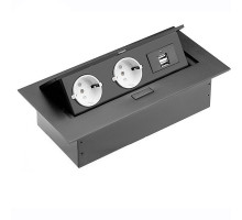 Розеточный блок GTV на 2 розетки + 2 USB Schuco черный AE-PBU02GS-20