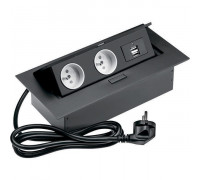 Розеточный блок GTV на 2 розетки + 2 USB French черный AE-PBU2GU-20