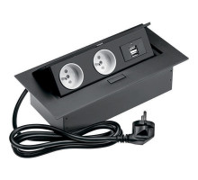 Розеточный блок GTV на 2 розетки + 2 USB French черный AE-PBU2GU-20