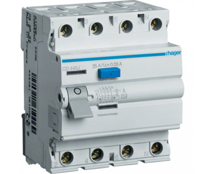 Устроиство защитного отключения (УЗО) 4р, 40А, 30мА, A, Hager
