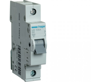 Авт. выключатель 1p, B6, 6А, Hager