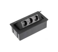 Розеточный блок врезной Soft GTV на 3 розетки Schucko черный + провод 1,5 метра с вилкой AE-PBSC3GS-20NN