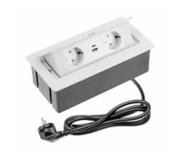 Удлинитель врезной SOFT на 2 розетки SCHUKO 2xUSB А+С, белый + провод 1,5 метра с вилкой AE-PBSUC2GS-10N