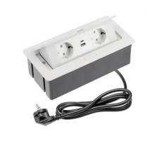 Удлинитель врезной SOFT на 2 розетки SCHUKO 2xUSB А+С, белый + провод 1,5 метра с вилкой AE-PBSUC2GS-10N