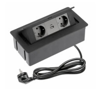 Розеточный блок врезной SOFT на 2 розетки SCHUKO 2xUSB А+С, чёрный, провод 1,5 метра с вилкой AE-PBSUC2GS-20NN