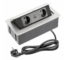Розеточный блок врезной  SOFT на 2 розетки с заземлением SCHUKO 2xUSB А+С алюминий + провод с вилкой AE-PBSUC2GS-53N